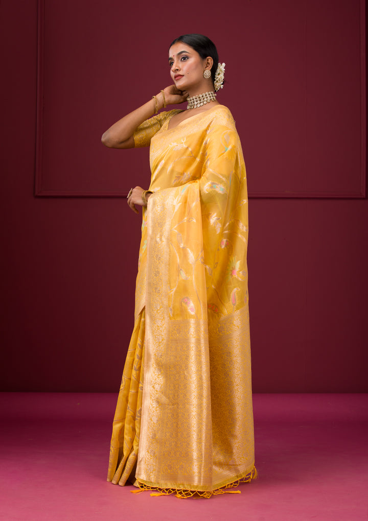 Yellow Zariwork Tissue Saree