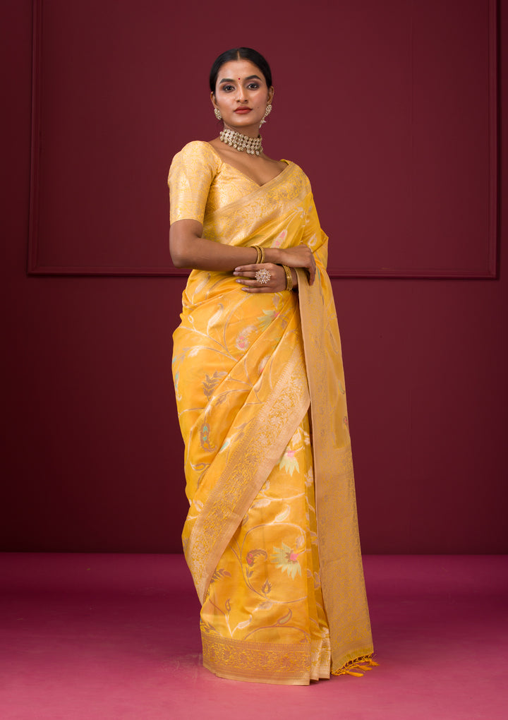 Yellow Zariwork Tissue Saree