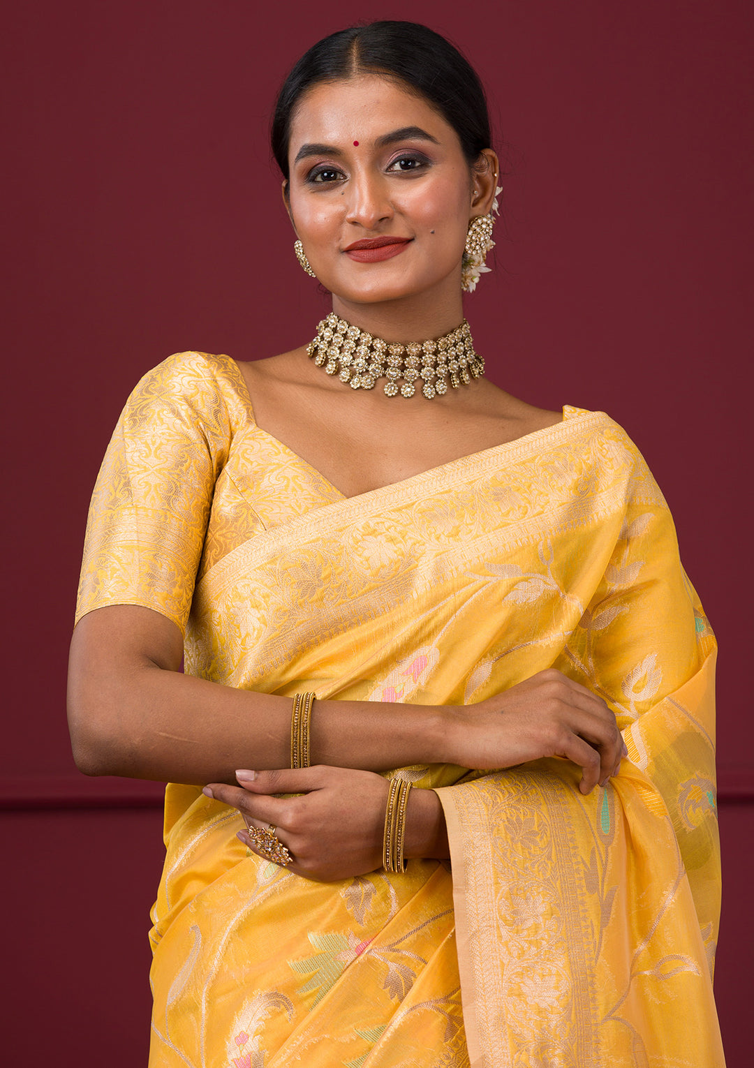 Yellow Zariwork Tissue Saree