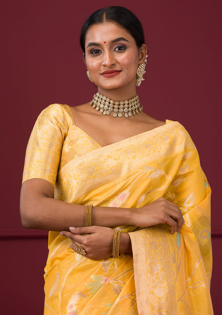 Yellow Zariwork Tissue Saree