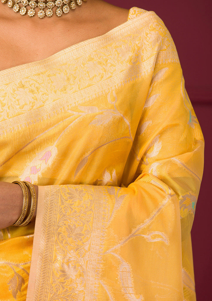 Yellow Zariwork Tissue Saree