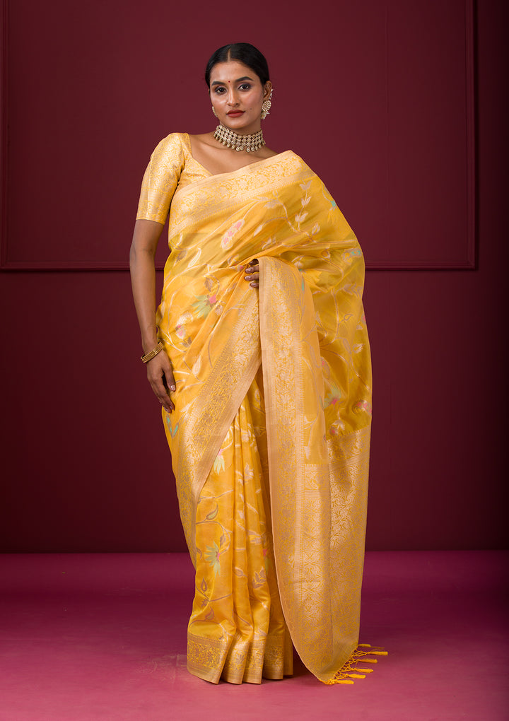 Yellow Zariwork Tissue Saree