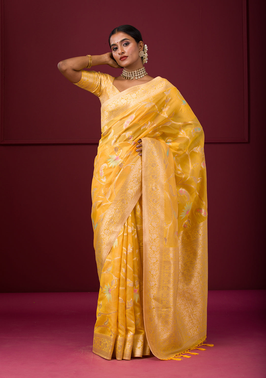 Yellow Zariwork Tissue Saree