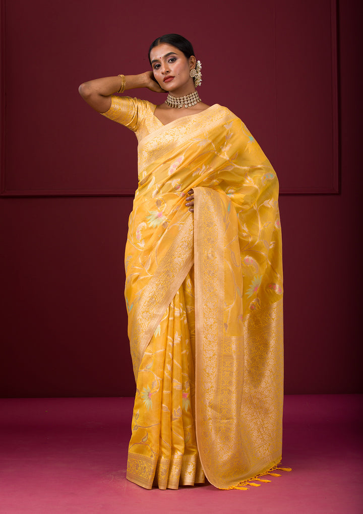 Yellow Zariwork Tissue Saree