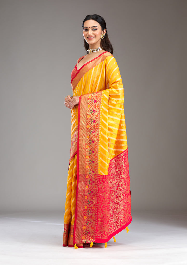 Yellow Zariwork Tissue Saree