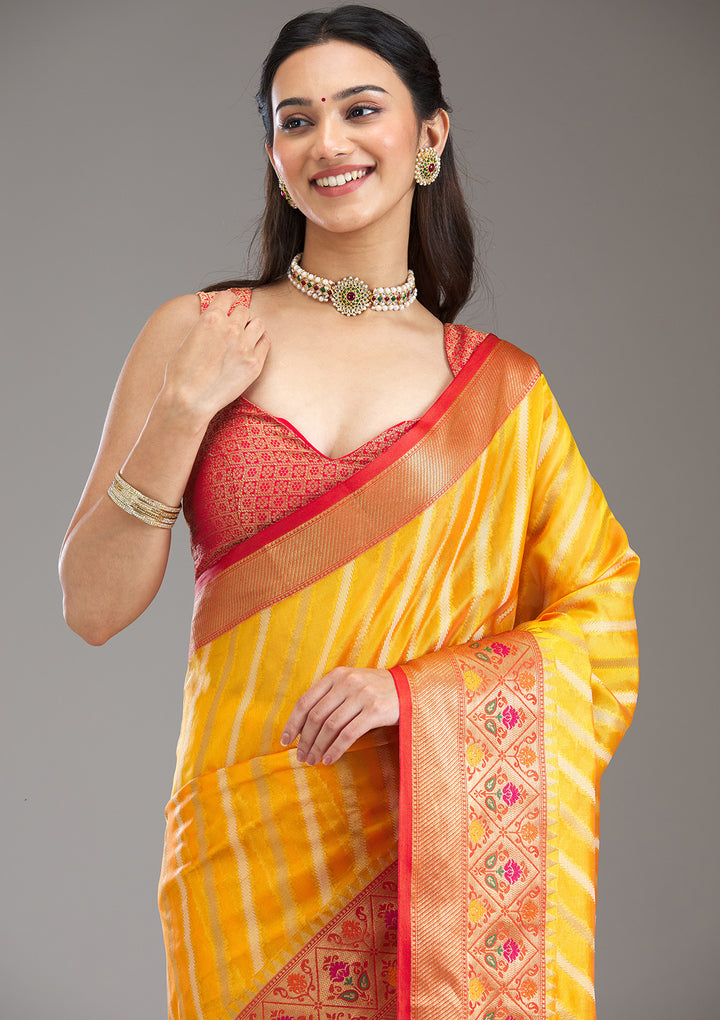 Yellow Zariwork Tissue Saree