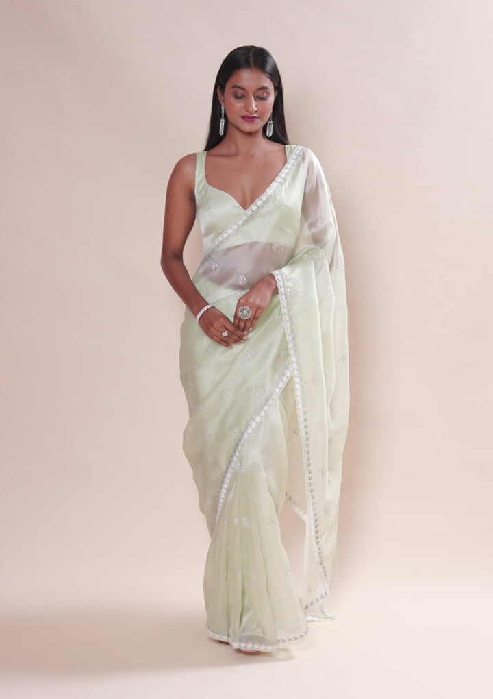 Pista Green Zariwork Tissue Saree
