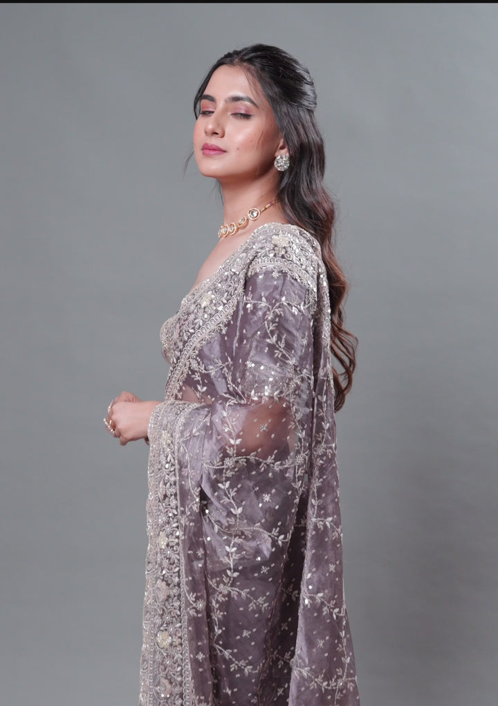 Purple Zariwork Tissue Saree