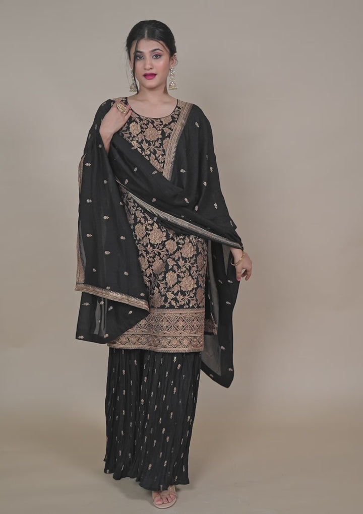 Black Zariwork Georgette Readymade Sharara Suit