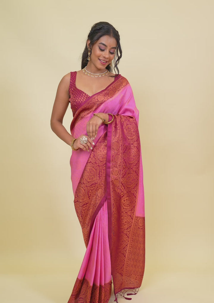 Pink Zariwork Soft Silk Saree