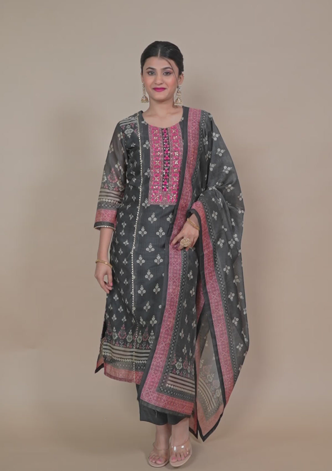 Black Threadwork Chanderi Readymade Salwar Suit