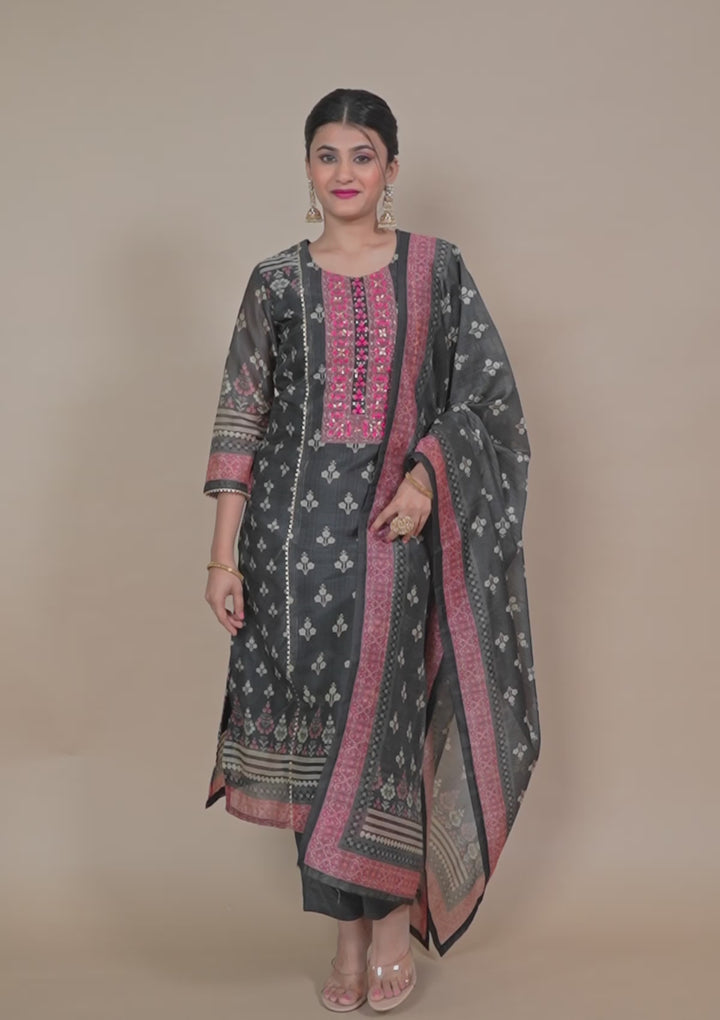 Black Threadwork Chanderi Readymade Salwar Suit