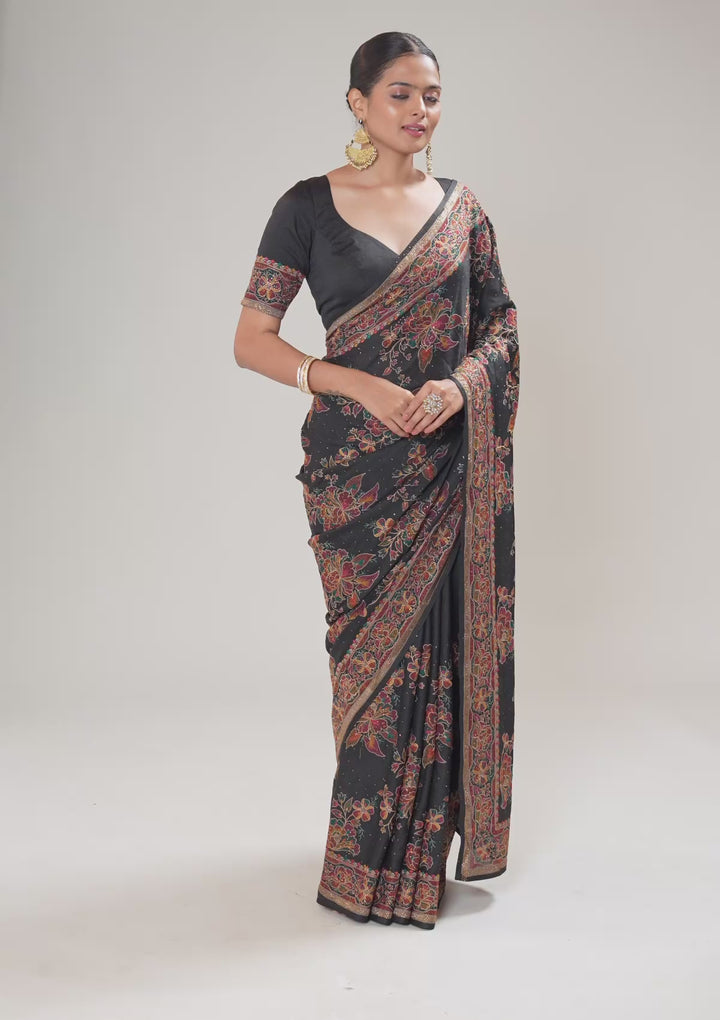 Black Threadwork Tissue Saree