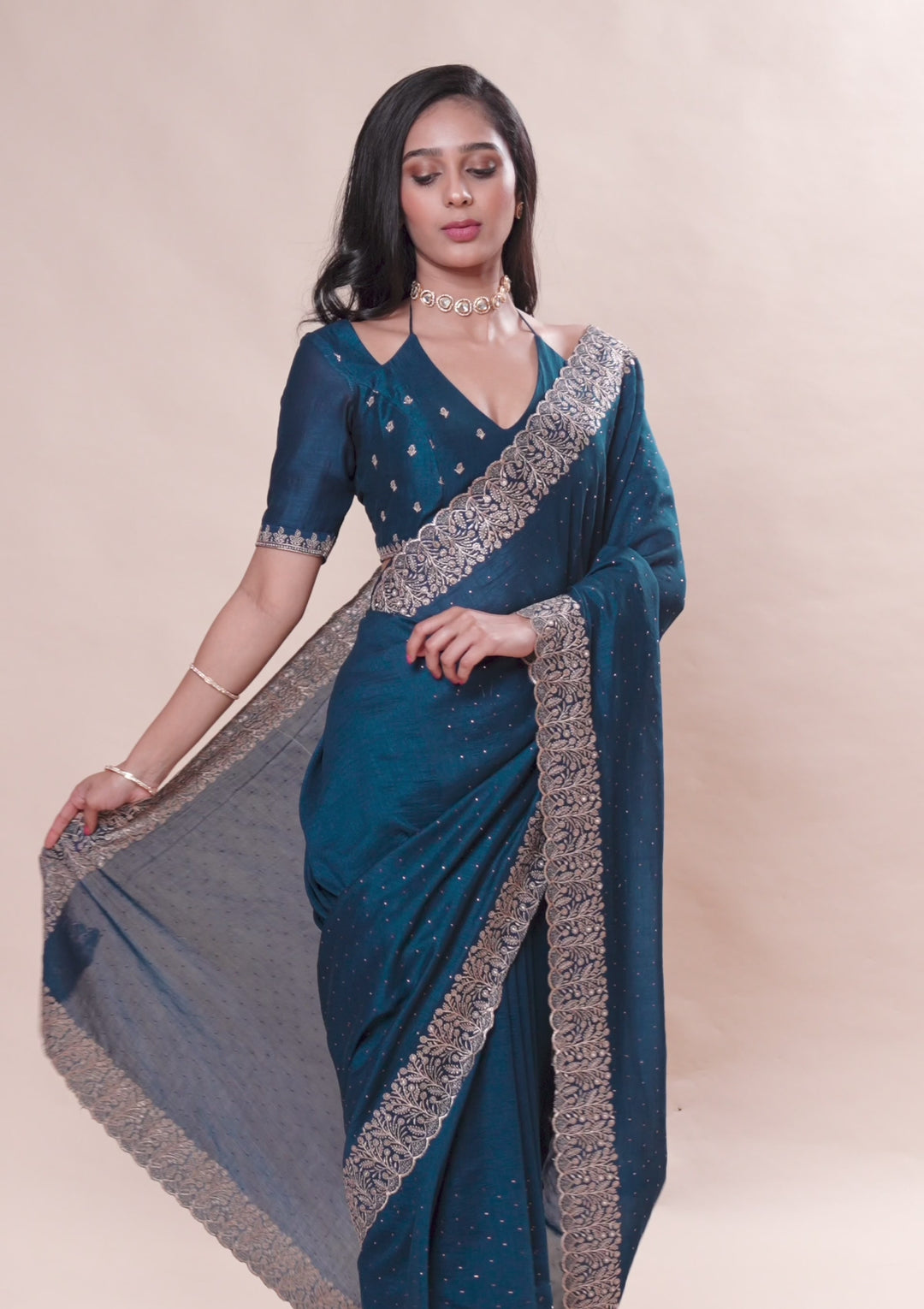 Navy Blue Zariwork Soft Silk Saree