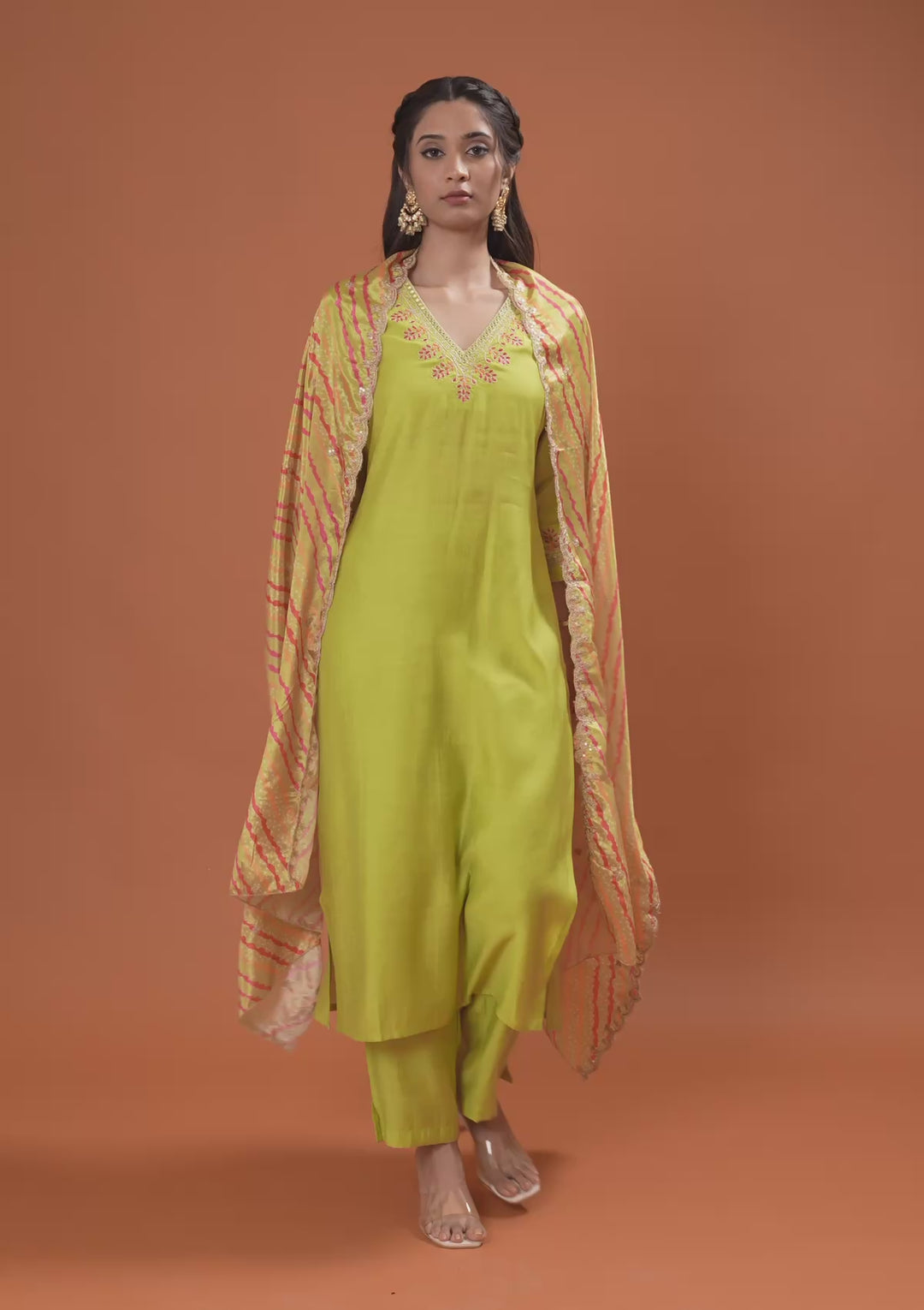 Parrot Green Zariwork Tissue Readymade Salwar Suit