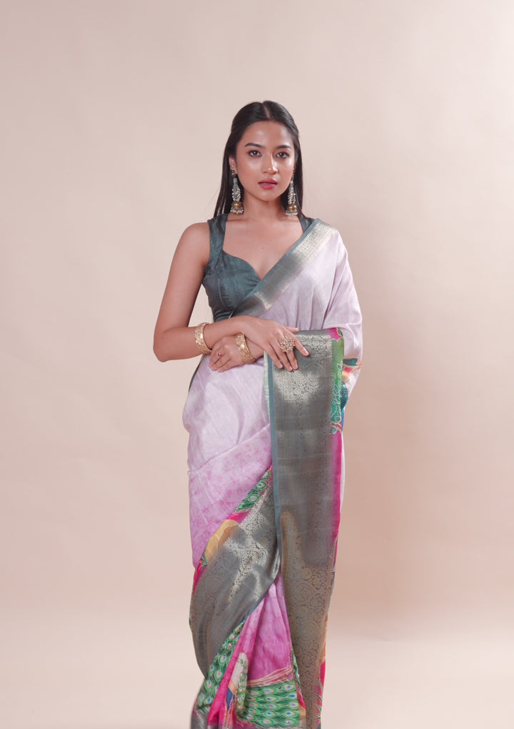 Pink Printed Art Silk Saree