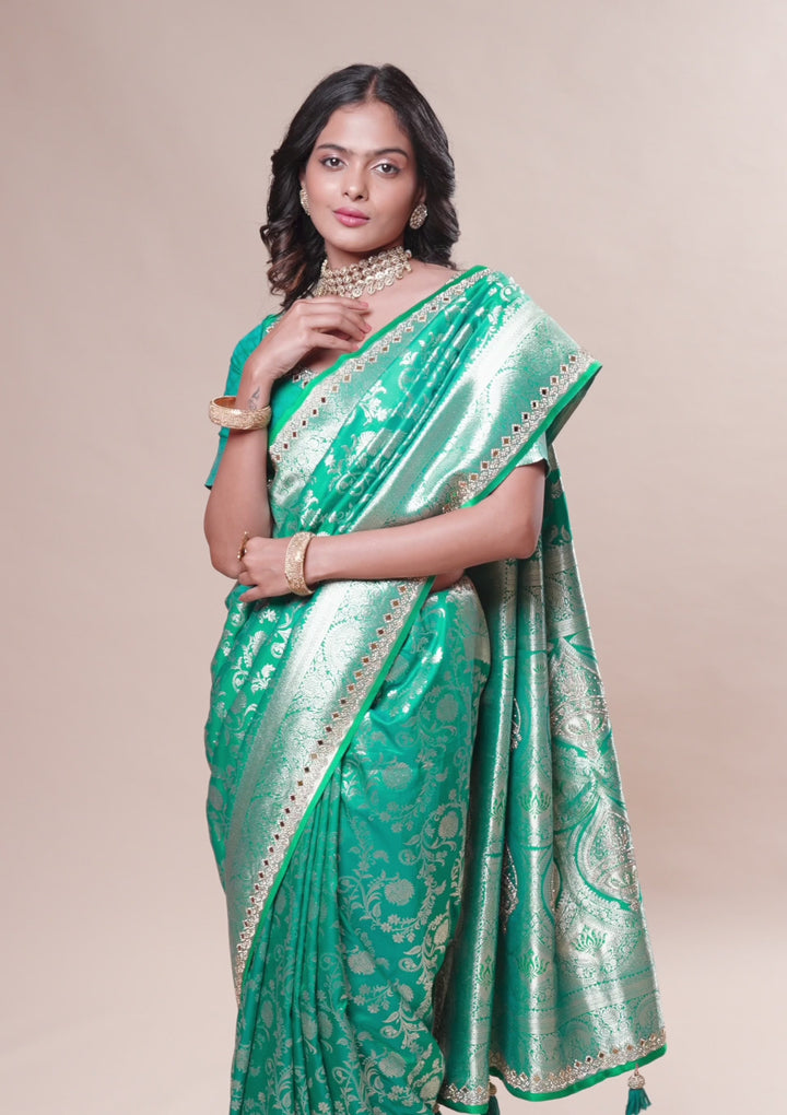 Sea Green Zariwork Banarasi Silk Saree