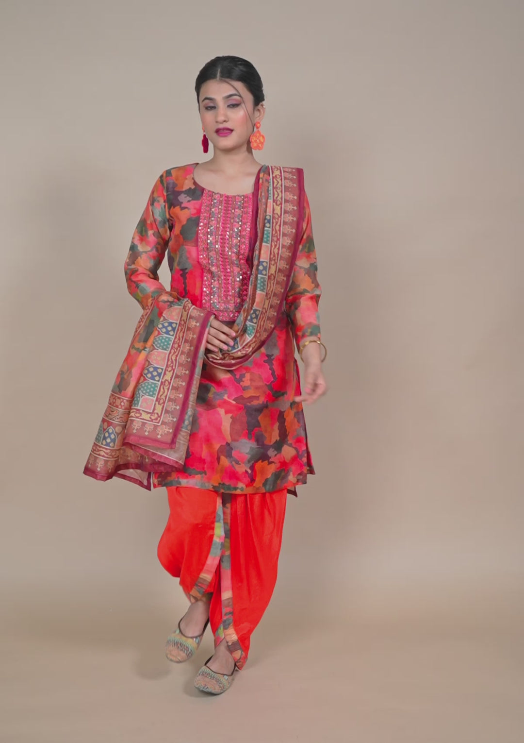 Multi Threadwork Chanderi Readymade Salwar Suit