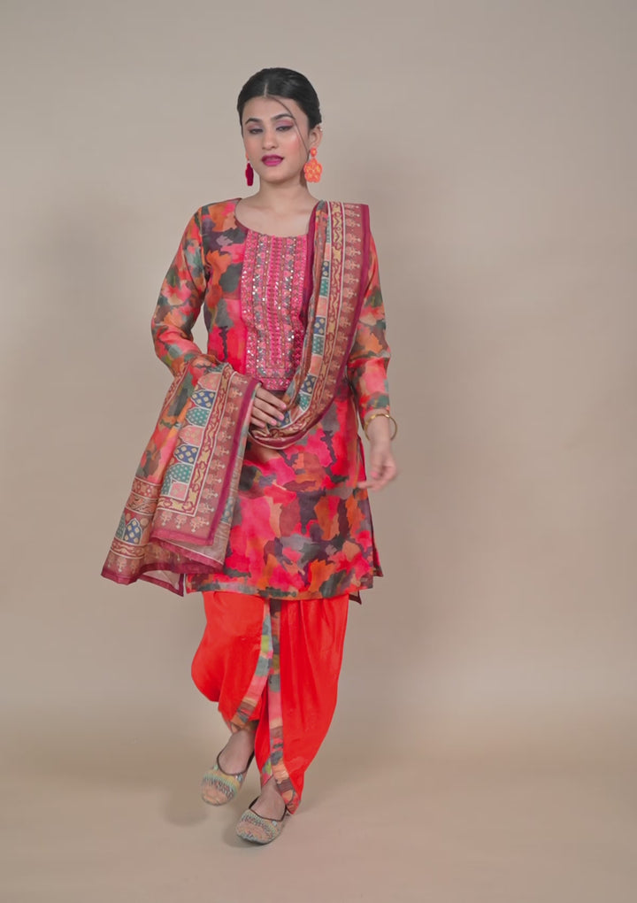 Multi Threadwork Chanderi Readymade Salwar Suit