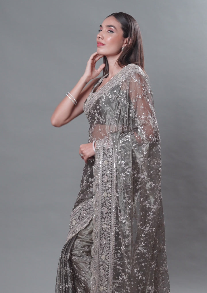 Mehendi Sequins Tissue Saree
