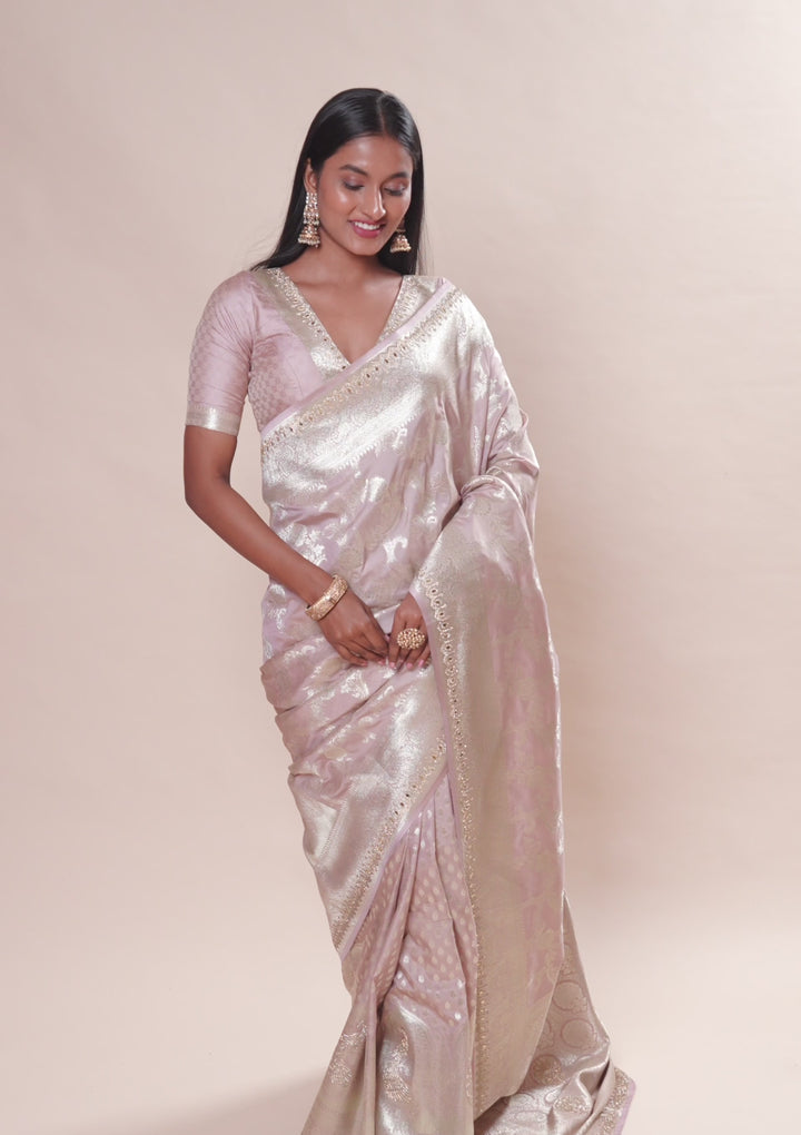 Lavender Zariwork Banarasi Silk Saree
