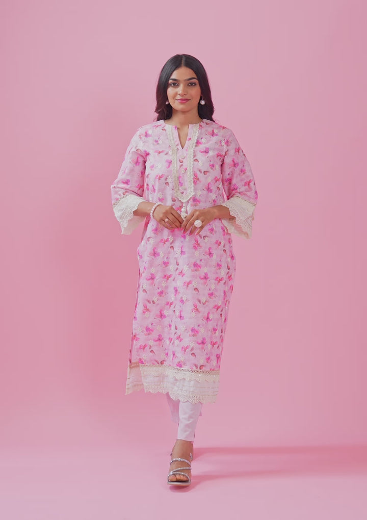 Pink Threadwork Cotton Unstitched Salwar Suit