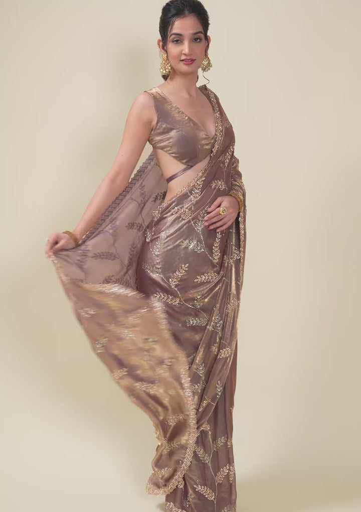 Rust Stonework Satin Saree