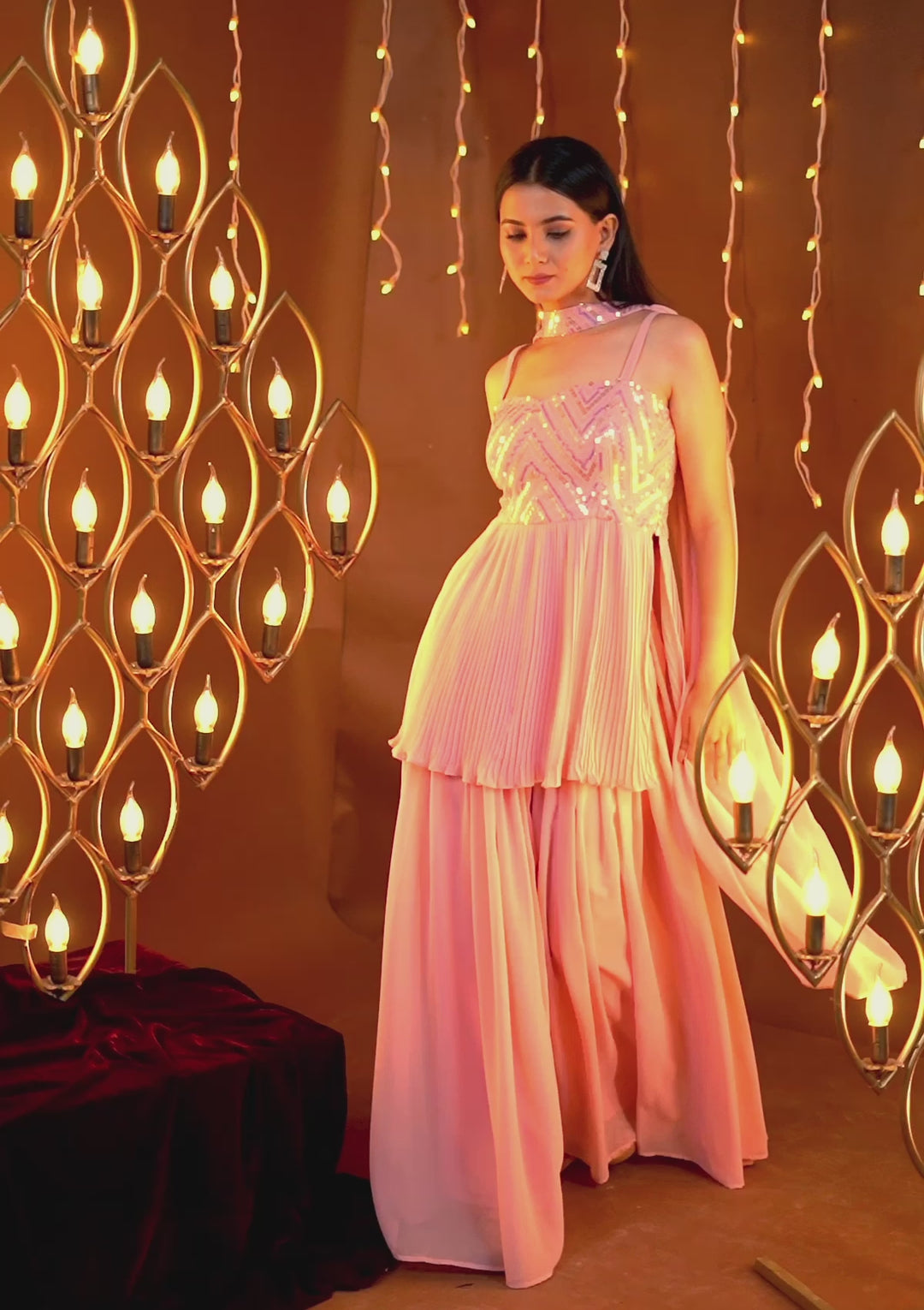Baby Pink Sequins Georgette Readymade Sharara Suit