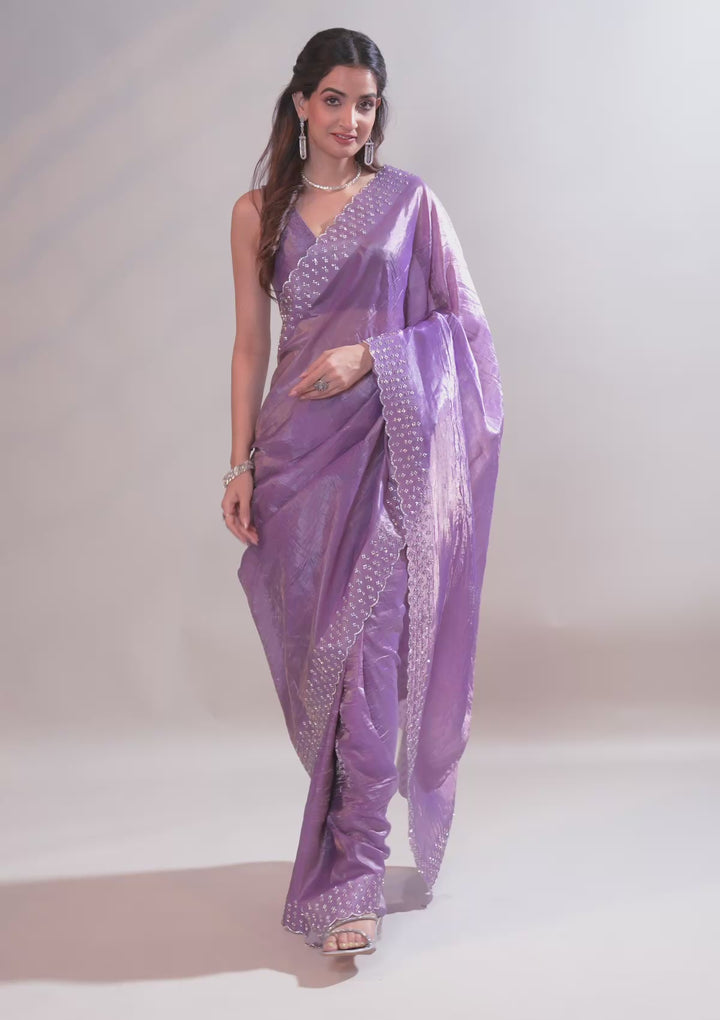 Mauve Swarovski Tissue Saree