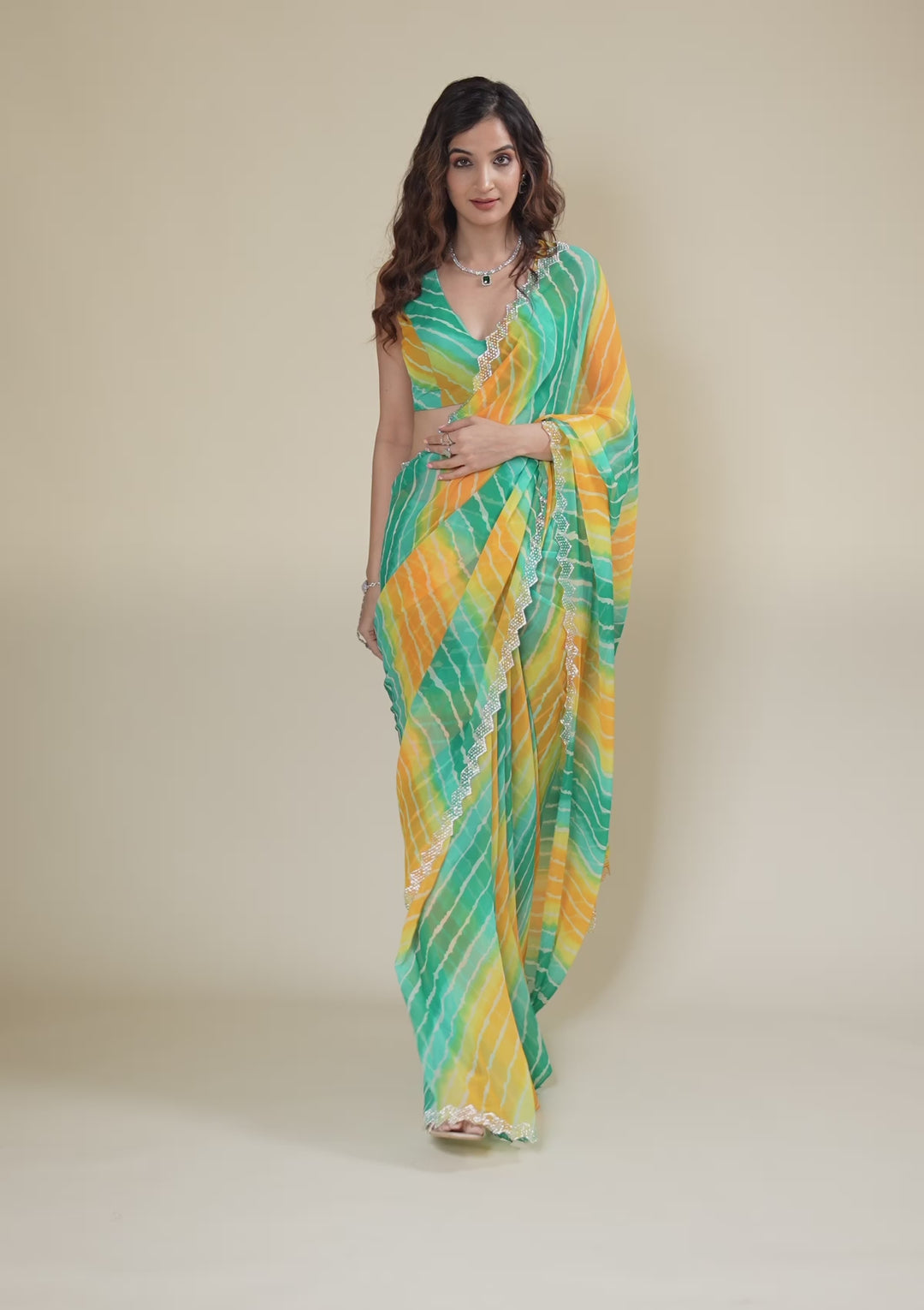 Rama Green Stonework Georgette Saree