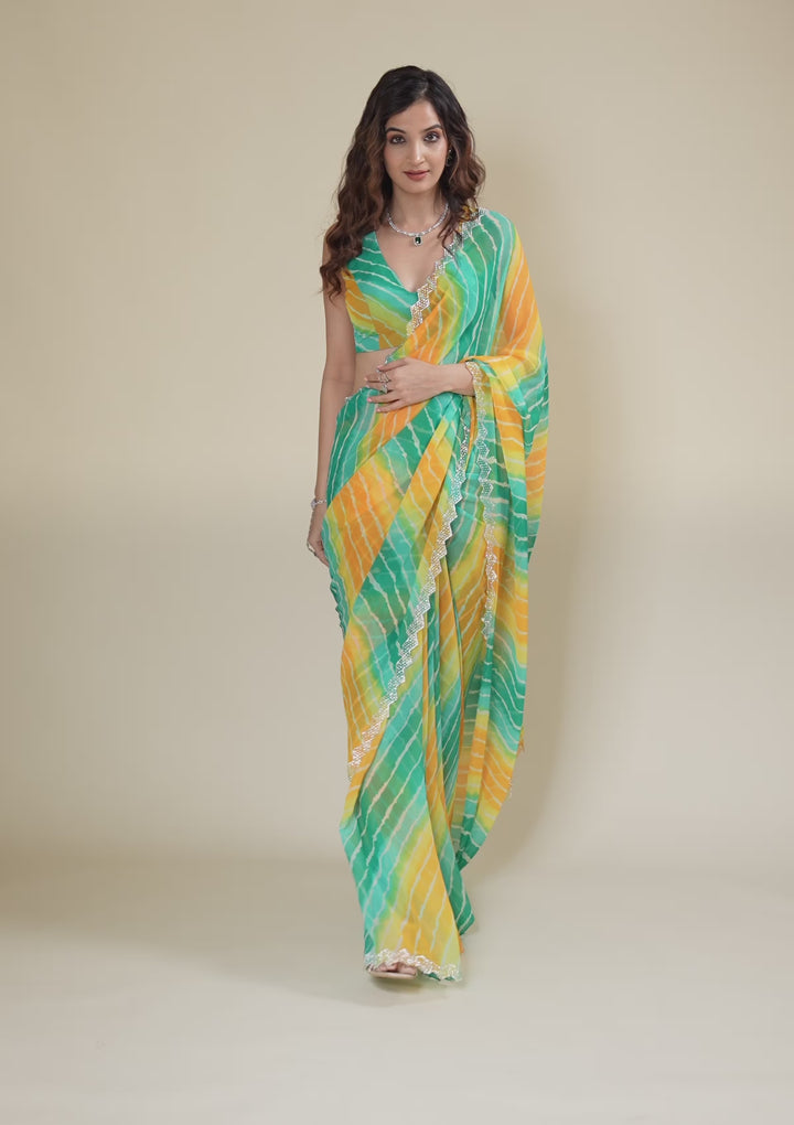 Rama Green Stonework Georgette Saree