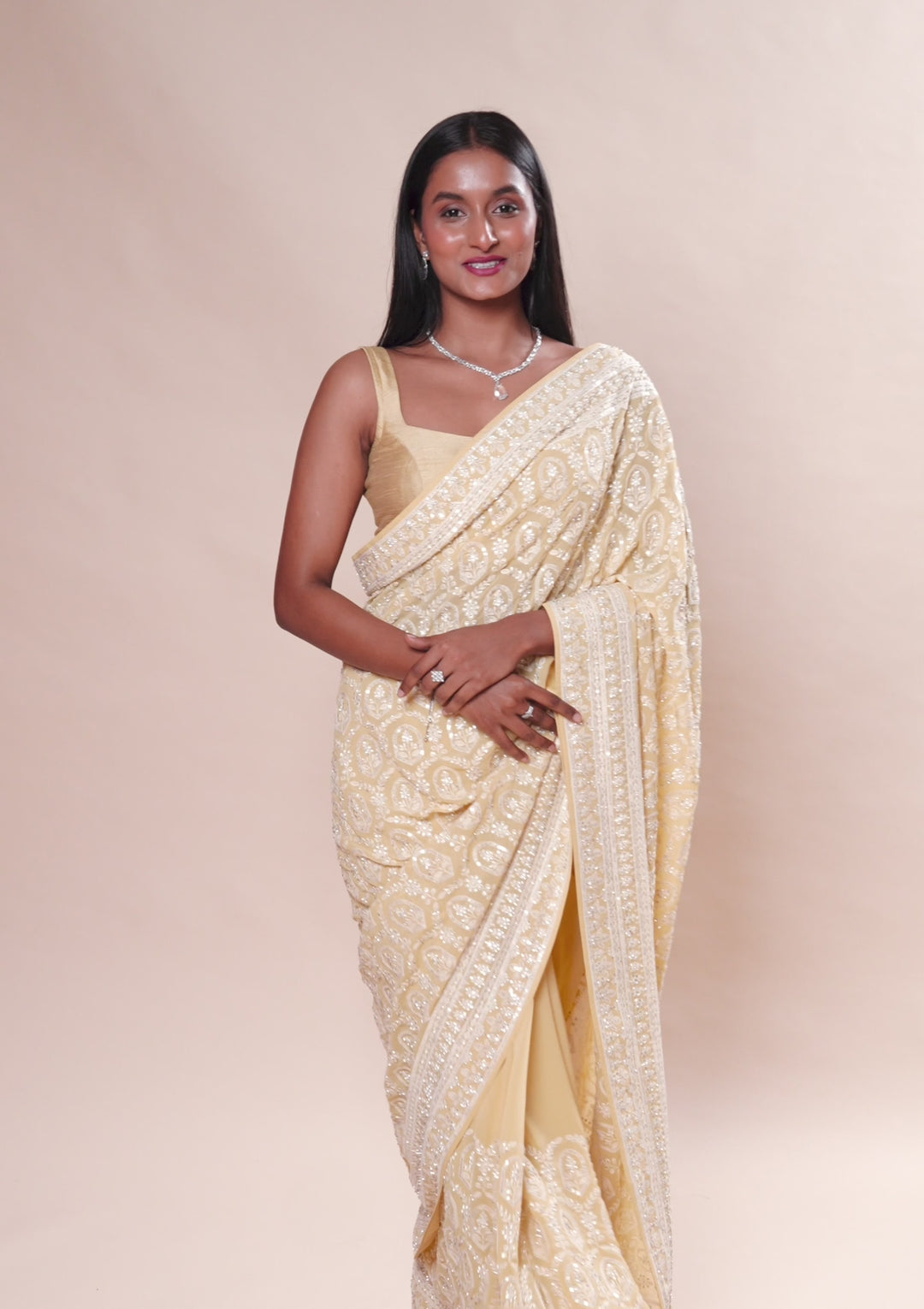 Yellow Threadwork Georgette Saree