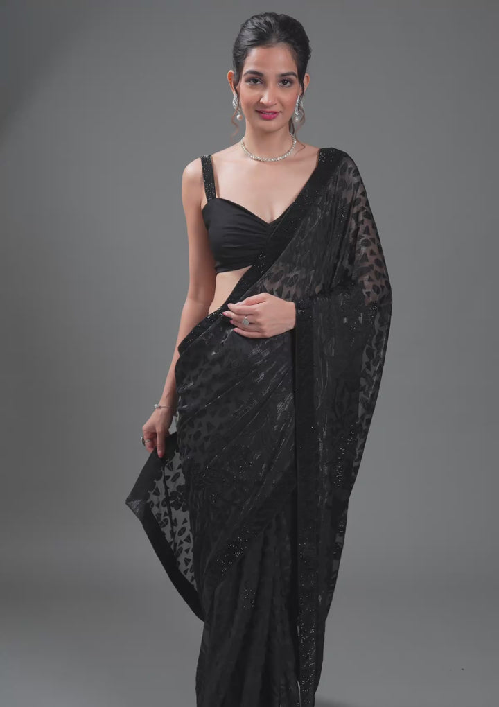 Black Stonework Shimmer Georgette Saree