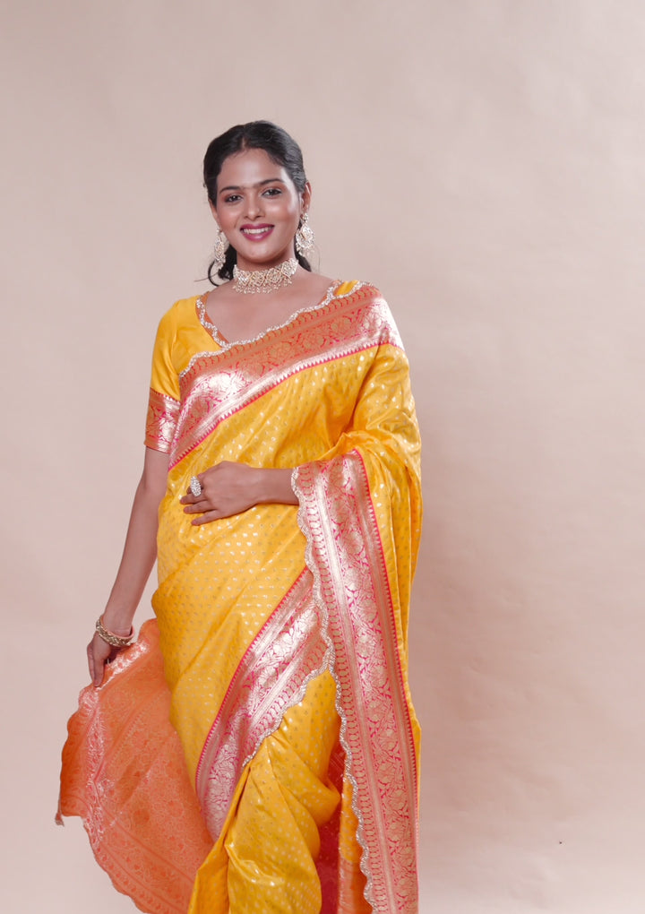 Yellow Stonework Soft Silk Saree