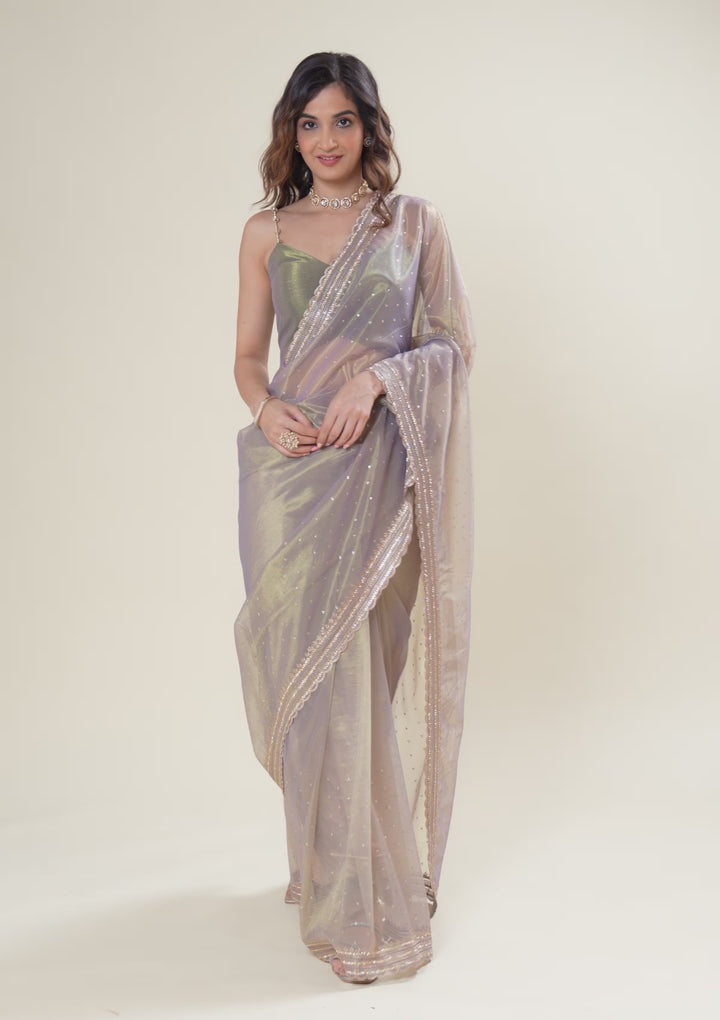 Grey Zariwork Tissue Saree
