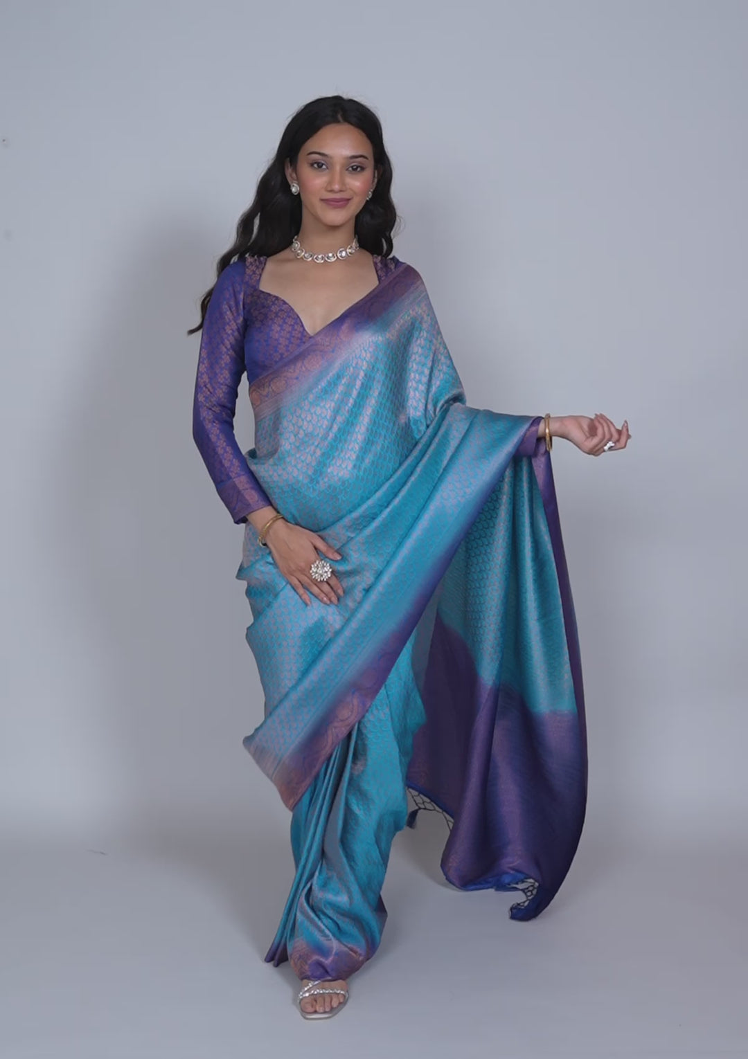 Turquoise Blue Zariwork Soft Silk Saree