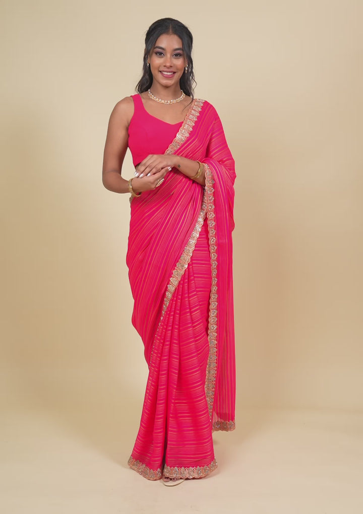 Rani Pink Stonework Georgette Saree