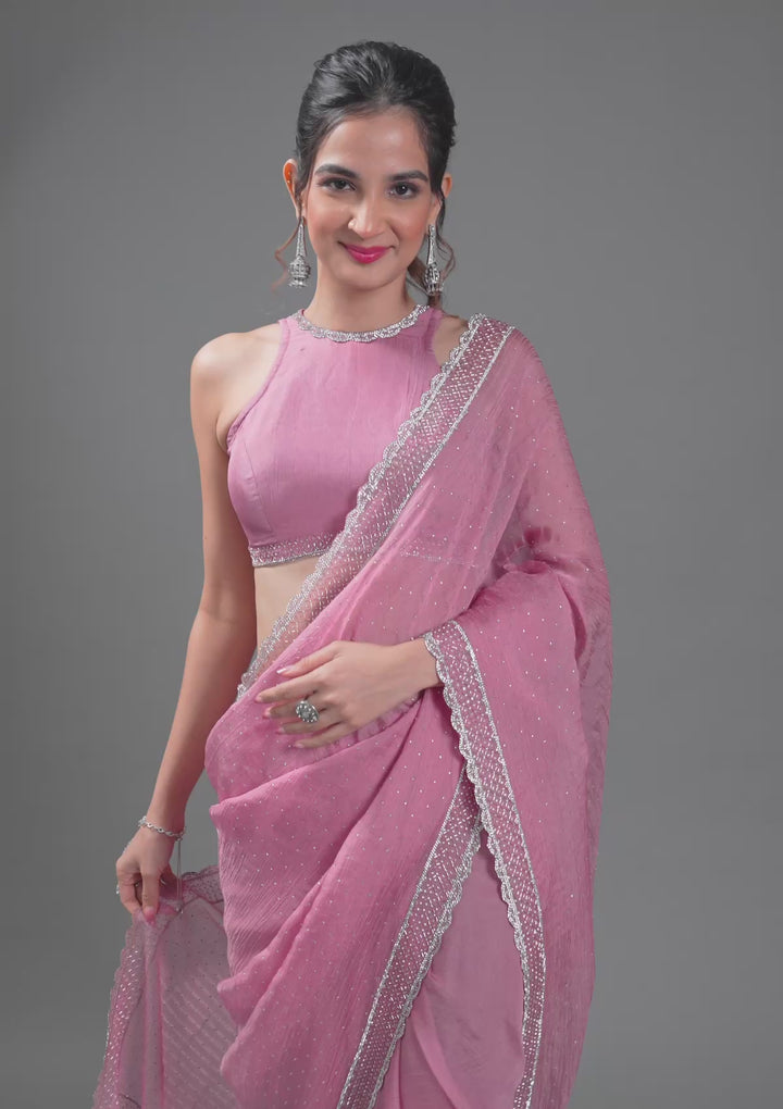 Onion Pink Stonework Tissue Saree