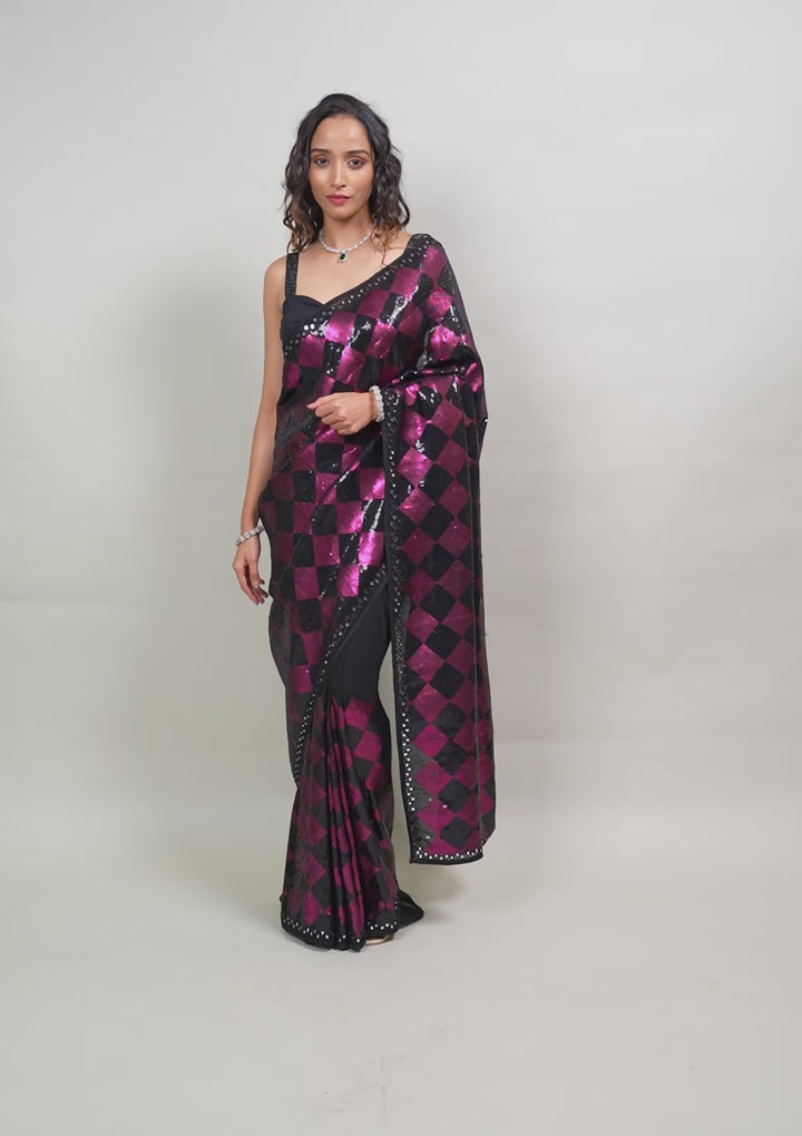 Black Sequins Georgette Saree