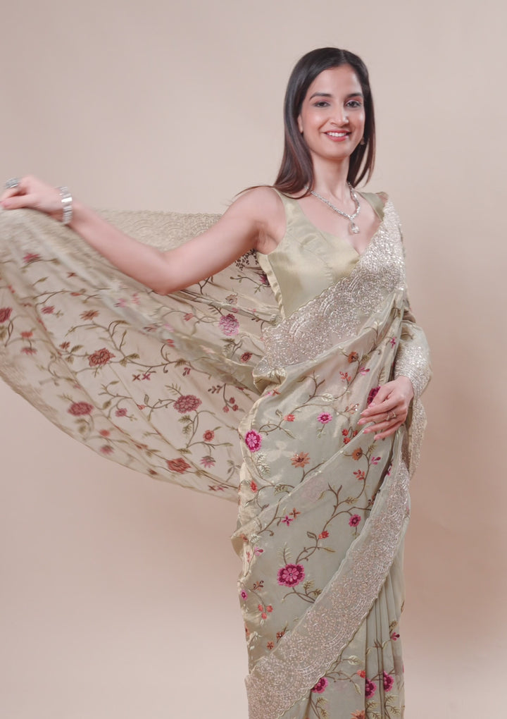 Beige Zariwork Tissue Saree
