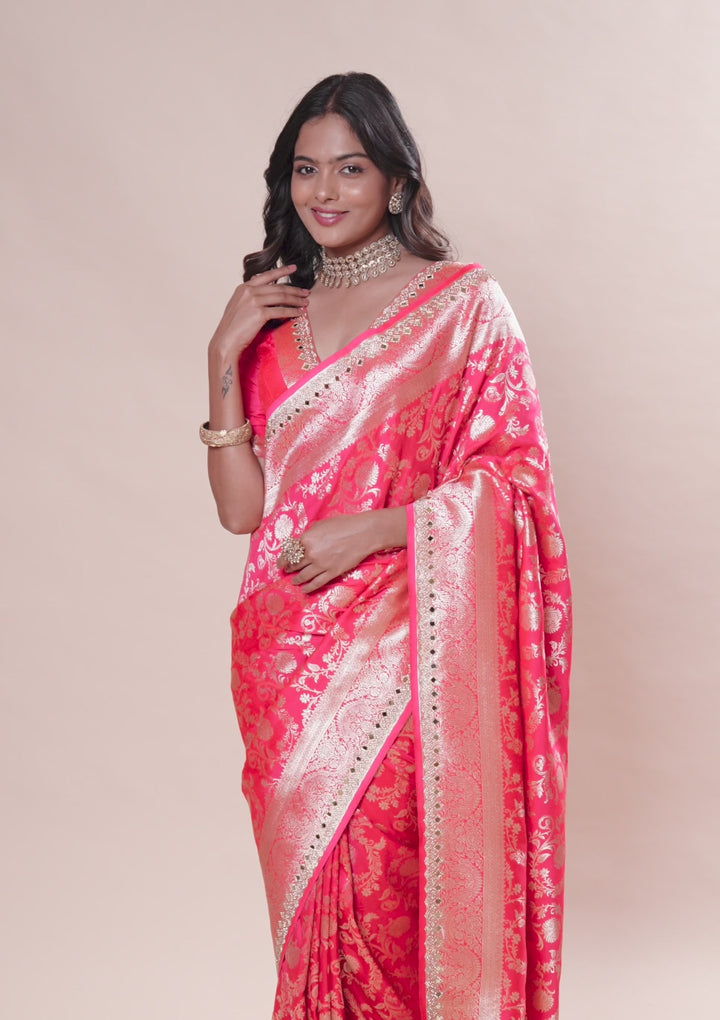 Magenta Pink Zariwork Banarasi Silk Saree