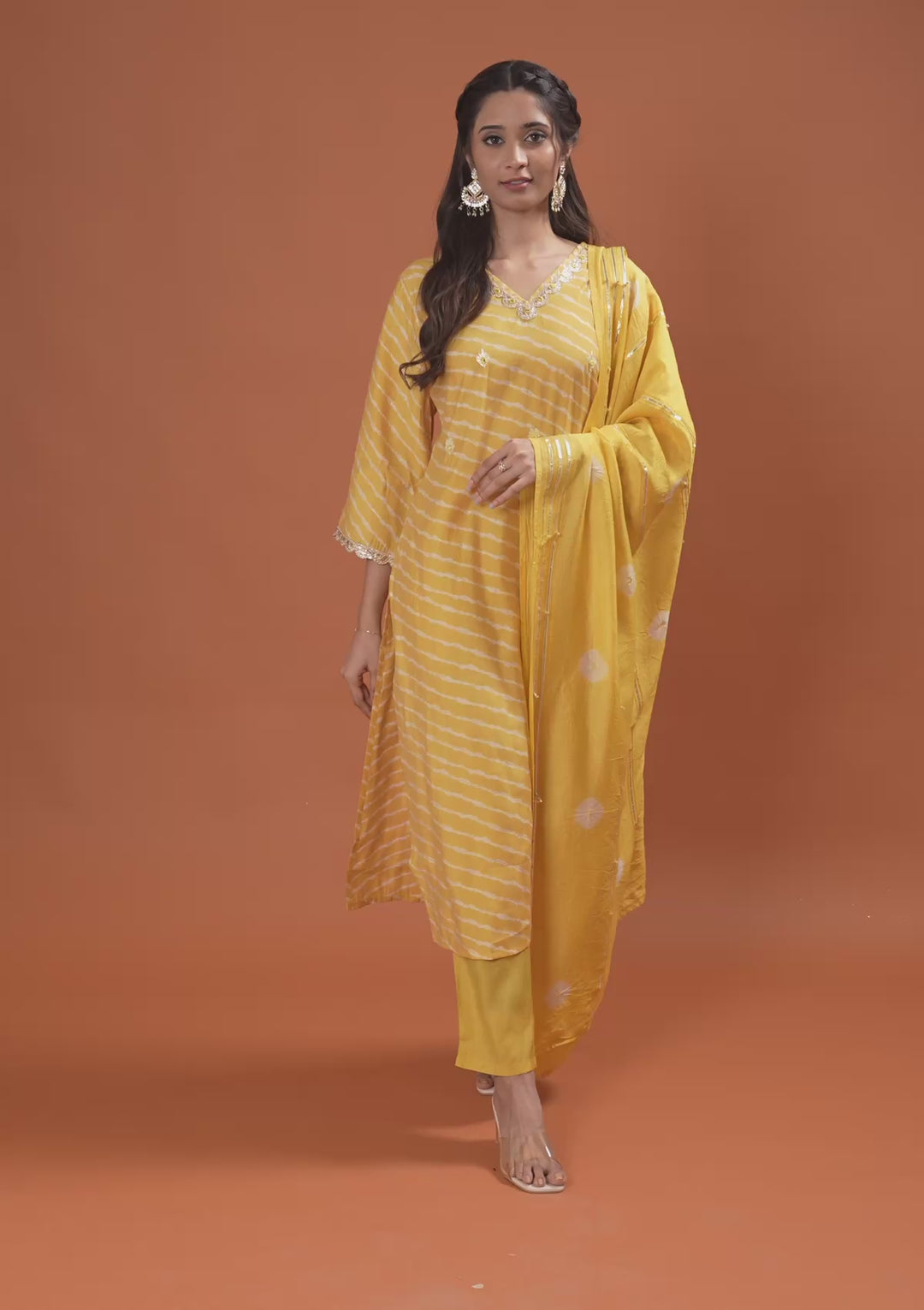 Yellow Zariwork Semi Crepe Readymade Salwar Suit