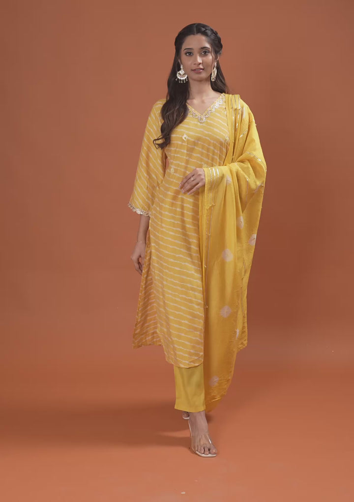 Yellow Zariwork Semi Crepe Readymade Salwar Suit