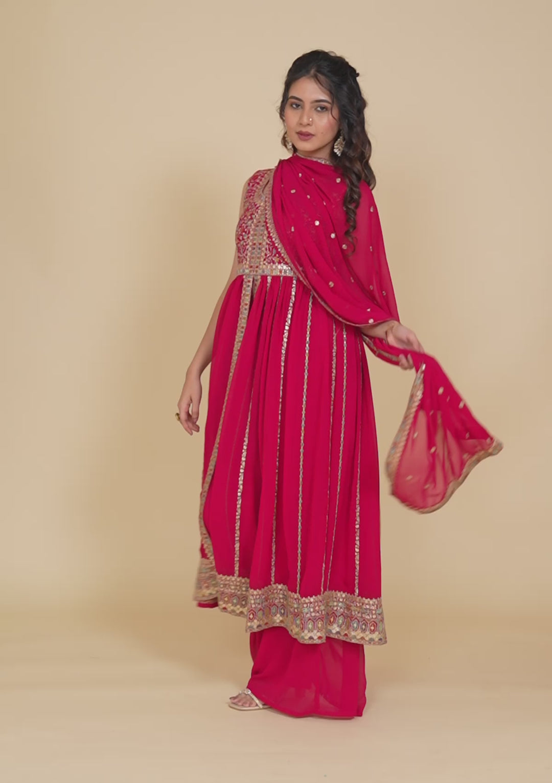 Rani Pink Zariwork Georgette Readymade Salwar Suit