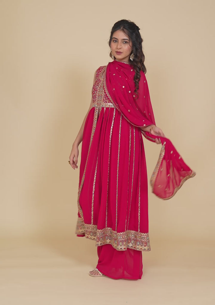 Rani Pink Zariwork Georgette Readymade Salwar Suit