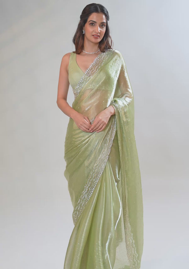 Green Stonework Chiffon Saree