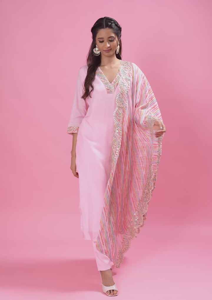 Baby Pink Gotapatti Semi Crepe Readymade Salwar Suit