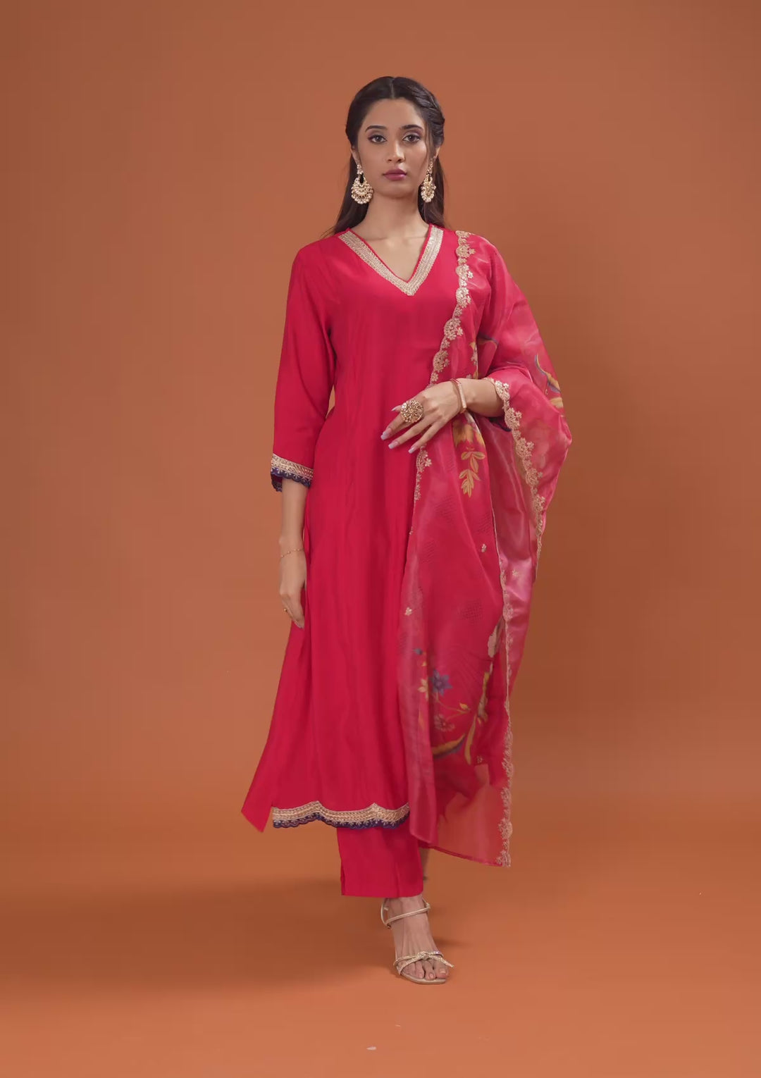 Red Zariwork Semi Crepe Readymade Salwar Suit