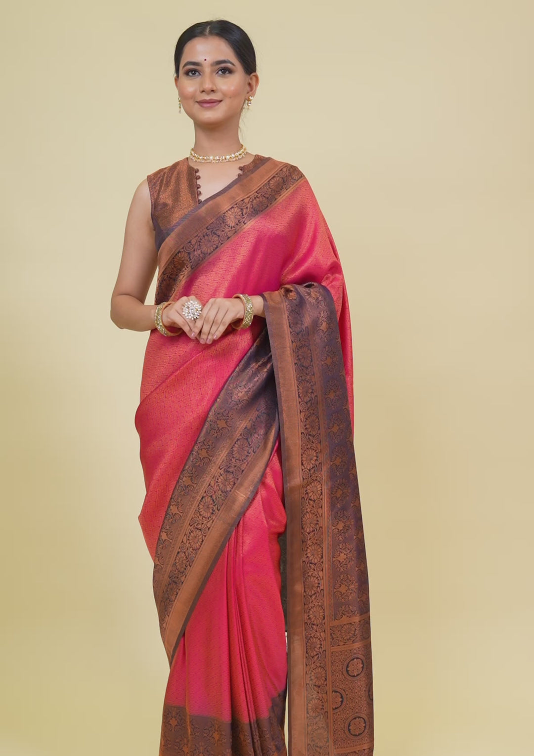 Rani Pink Zariwork Soft Silk Saree