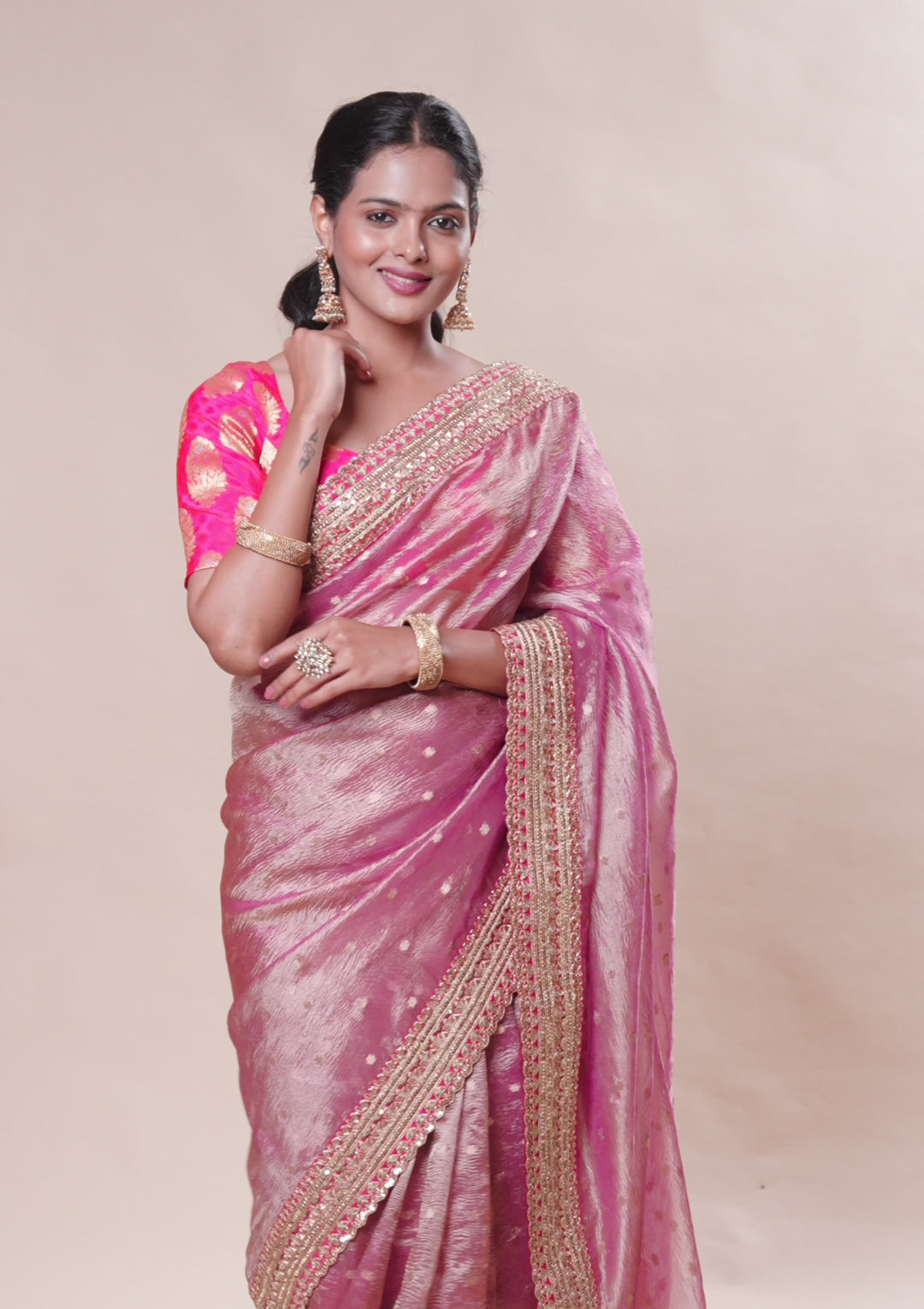 Wine Zariwork Tissue Saree